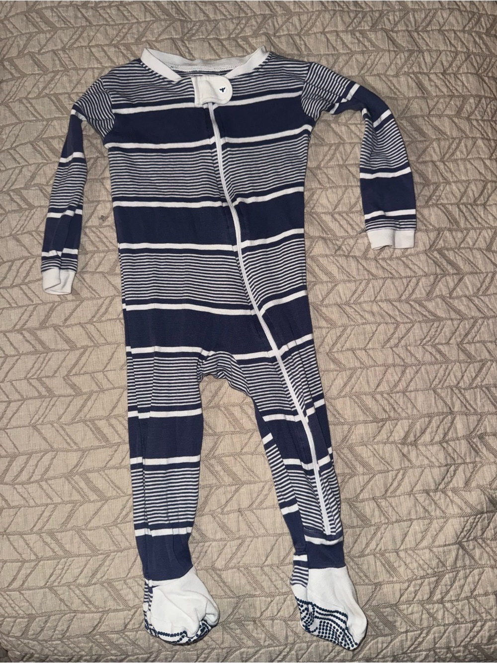Burt’s Bees Baby 18M Navy White Striped Footed Pajamas Sleeper Organic Cotton